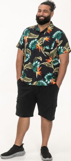 D555 Selby Hawaiian AOP Short Sleeve Revere Collar Shirt Black - Košele - Košele 2XL-10XL