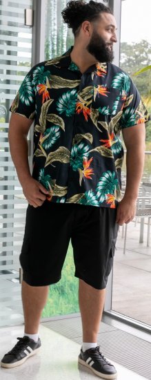 D555 Selby Hawaiian AOP Short Sleeve Revere Collar Shirt Black - Košele - Košele 2XL-10XL