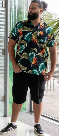 D555 Selby Hawaiian AOP Short Sleeve Revere Collar Shirt Black - Košele - Košele 2XL-10XL