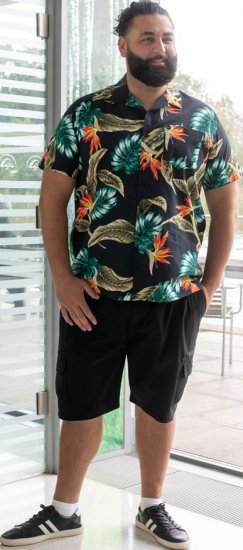 D555 Selby Hawaiian AOP Short Sleeve Revere Collar Shirt Black - Košele - Košele 2XL-10XL