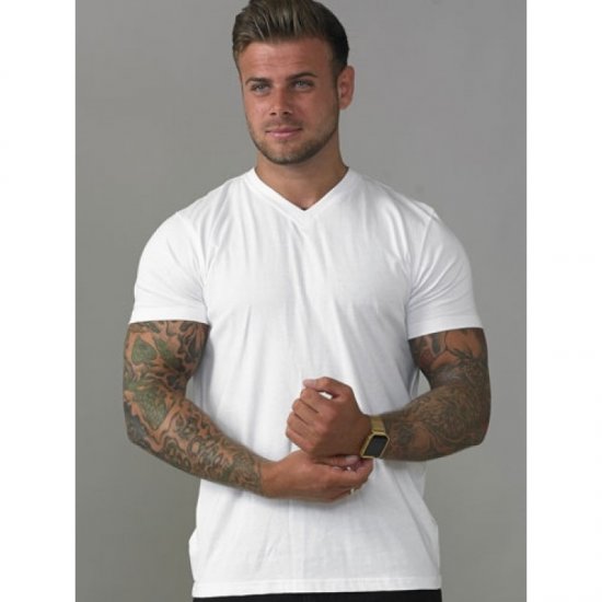 D555 Signature V-neck T-shirt White - Tričká - Nadrozmerné tričká - 2XL-14XL