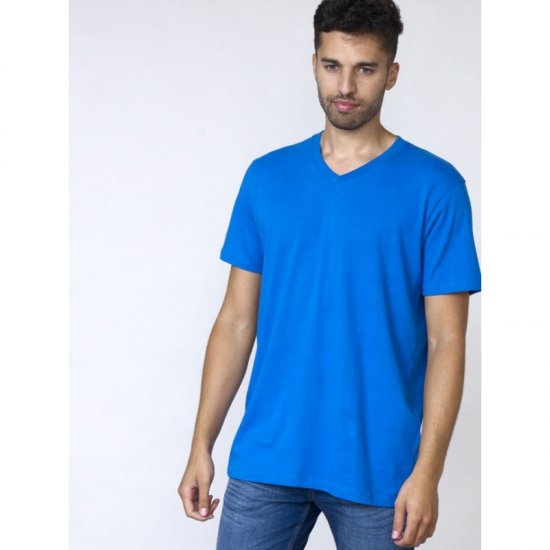 D555 Signature V-neck T-shirt Blue - Tričká - Nadrozmerné tričká - 2XL-14XL