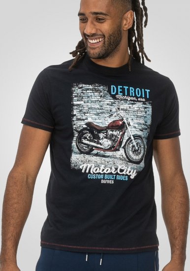 D555 Knowle Detroit Motor Bike Printed Crew Neck T-Shirt Navy - Tričká - Nadrozmerné tričká - 2XL-14XL