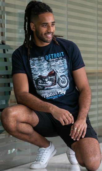 D555 Knowle Detroit Motor Bike Printed Crew Neck T-Shirt Navy - Tričká - Nadrozmerné tričká - 2XL-14XL