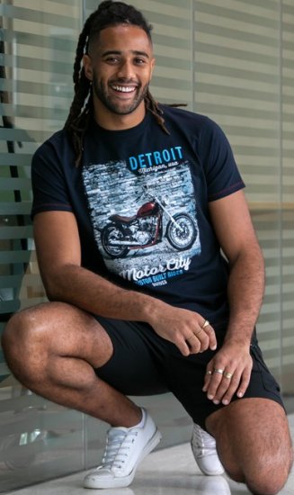 D555 Knowle Detroit Motor Bike Printed Crew Neck T-Shirt Navy - Tričká - Nadrozmerné tričká - 2XL-14XL