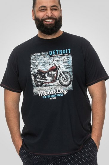 D555 Knowle Detroit Motor Bike Printed Crew Neck T-Shirt Navy - Tričká - Nadrozmerné tričká - 2XL-14XL