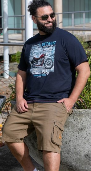 D555 Knowle Detroit Motor Bike Printed Crew Neck T-Shirt Navy - Tričká - Nadrozmerné tričká - 2XL-14XL