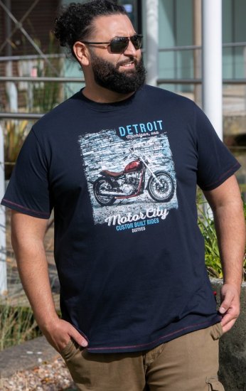 D555 Knowle Detroit Motor Bike Printed Crew Neck T-Shirt Navy - Tričká - Nadrozmerné tričká - 2XL-14XL