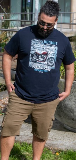 D555 Knowle Detroit Motor Bike Printed Crew Neck T-Shirt Navy - Tričká - Nadrozmerné tričká - 2XL-14XL