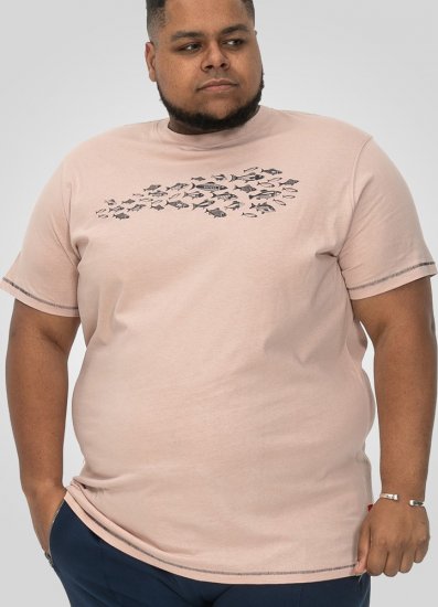 D555 Bournemouth Shoal Of Fish Printed Crew Neck T-Shirt Pink - Tričká - Nadrozmerné tričká - 2XL-14XL