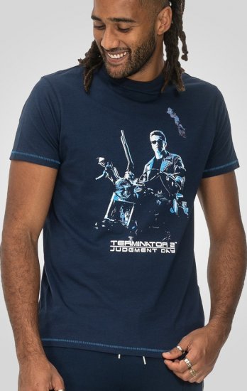 D555 Cameron Official Terminator Printed Crew Neck T-Shirt Dark Navy - Tričká - Nadrozmerné tričká - 2XL-14XL
