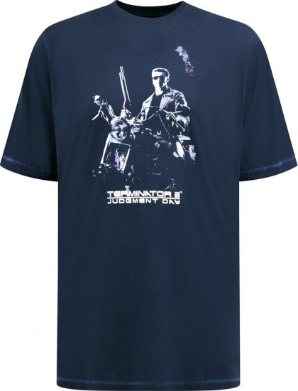 D555 Cameron Official Terminator Printed Crew Neck T-Shirt Dark Navy - Tričká - Nadrozmerné tričká - 2XL-14XL