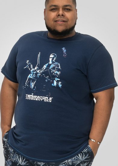 D555 Cameron Official Terminator Printed Crew Neck T-Shirt Dark Navy - Tričká - Nadrozmerné tričká - 2XL-14XL