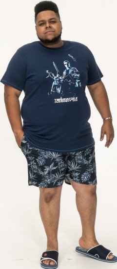 D555 Cameron Official Terminator Printed Crew Neck T-Shirt Dark Navy - Tričká - Nadrozmerné tričká - 2XL-14XL