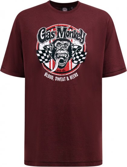 D555 Loughborough Official Gas Monkey Crew Neck T-Shirt Burgundy Black Twist - Tričká - Nadrozmerné tričká - 2XL-14XL