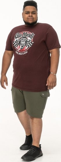 D555 Loughborough Official Gas Monkey Crew Neck T-Shirt Burgundy Black Twist - Tričká - Nadrozmerné tričká - 2XL-14XL