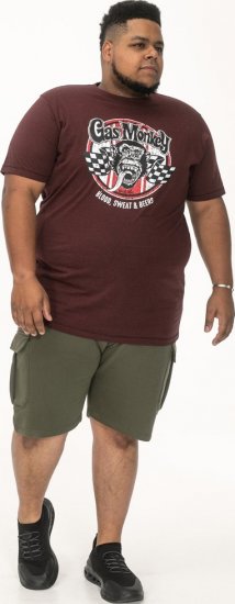 D555 Loughborough Official Gas Monkey Crew Neck T-Shirt Burgundy Black Twist - Tričká - Nadrozmerné tričká - 2XL-14XL
