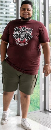 D555 Loughborough Official Gas Monkey Crew Neck T-Shirt Burgundy Black Twist - Tričká - Nadrozmerné tričká - 2XL-14XL