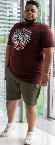 D555 Loughborough Official Gas Monkey Crew Neck T-Shirt Burgundy Black Twist - Tričká - Nadrozmerné tričká - 2XL-14XL