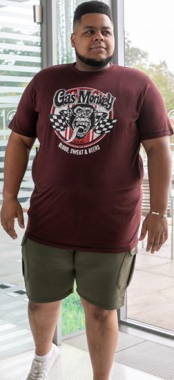 D555 Loughborough Official Gas Monkey Crew Neck T-Shirt Burgundy Black Twist - Tričká - Nadrozmerné tričká - 2XL-14XL