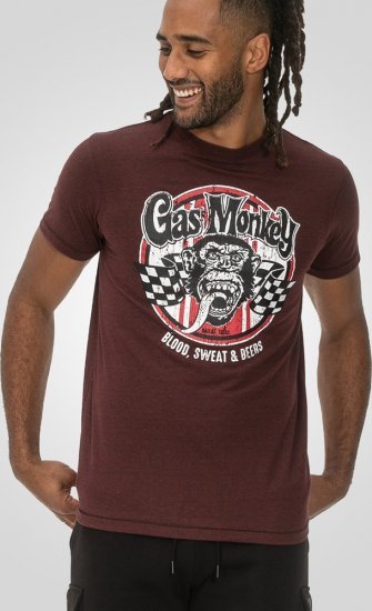 D555 Loughborough Official Gas Monkey Crew Neck T-Shirt Burgundy Black Twist - Tričká - Nadrozmerné tričká - 2XL-14XL