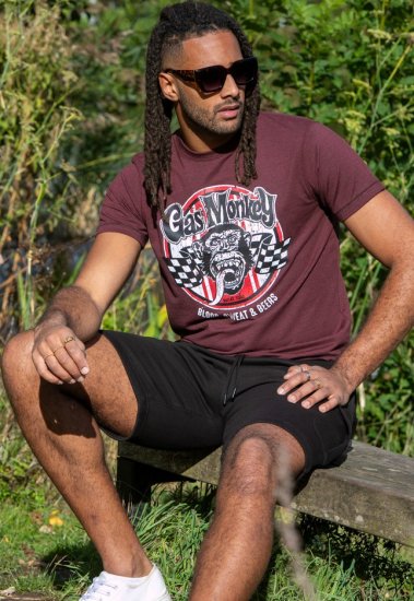 D555 Loughborough Official Gas Monkey Crew Neck T-Shirt Burgundy Black Twist - Tričká - Nadrozmerné tričká - 2XL-14XL