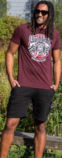 D555 Loughborough Official Gas Monkey Crew Neck T-Shirt Burgundy Black Twist - Tričká - Nadrozmerné tričká - 2XL-14XL