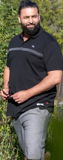 D555 Stafford Cut And Sew Embroidery Stripe Short Sleeve Polo Black - Polokošele - Polokošele 2XL-8XL