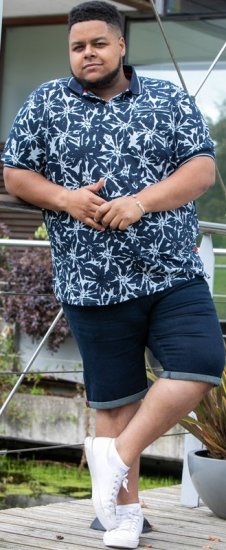 D555 Halifax AOP Hawaiian Print Short Sleeve Polo Blue - Tričká - Nadrozmerné tričká - 2XL-14XL