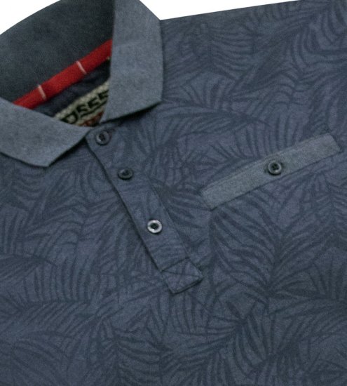 D555 Uttoxeter AOP Leaf Print Short Sleeve Polo Denim - Polokošele - Polokošele 2XL-8XL