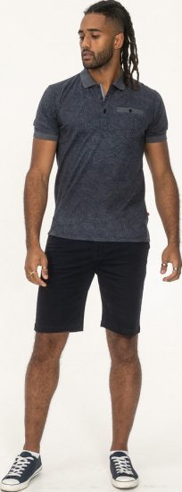 D555 Uttoxeter AOP Leaf Print Short Sleeve Polo Denim - Polokošele - Polokošele 2XL-8XL