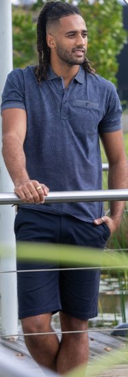 D555 Uttoxeter AOP Leaf Print Short Sleeve Polo Denim - Polokošele - Polokošele 2XL-8XL