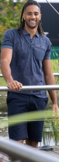 D555 Uttoxeter AOP Leaf Print Short Sleeve Polo Denim - Polokošele - Polokošele 2XL-8XL