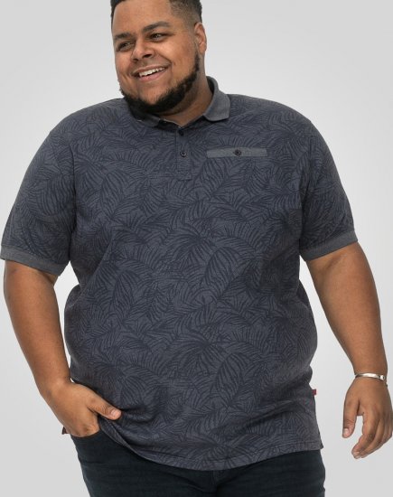 D555 Uttoxeter AOP Leaf Print Short Sleeve Polo Denim - Polokošele - Polokošele 2XL-8XL