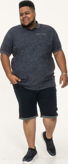 D555 Uttoxeter AOP Leaf Print Short Sleeve Polo Denim - Polokošele - Polokošele 2XL-8XL