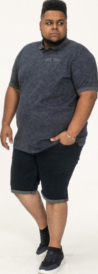 D555 Uttoxeter AOP Leaf Print Short Sleeve Polo Denim - Polokošele - Polokošele 2XL-8XL