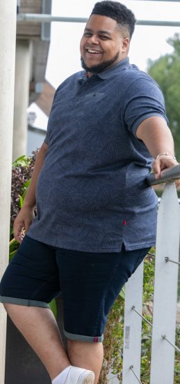 D555 Uttoxeter AOP Leaf Print Short Sleeve Polo Denim - Polokošele - Polokošele 2XL-8XL