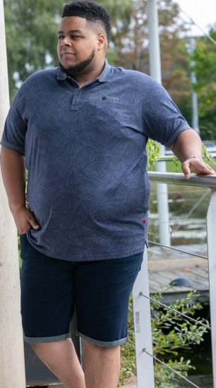 D555 Uttoxeter AOP Leaf Print Short Sleeve Polo Denim - Polokošele - Polokošele 2XL-8XL