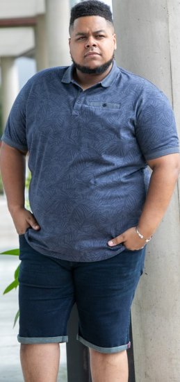 D555 Uttoxeter AOP Leaf Print Short Sleeve Polo Denim - Polokošele - Polokošele 2XL-8XL