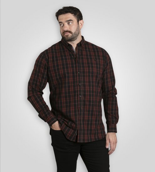 D555 Horsham Long Sleeve Shirt with Chest Pocket Burgundy/Black Check - Košele - Košele 2XL-10XL