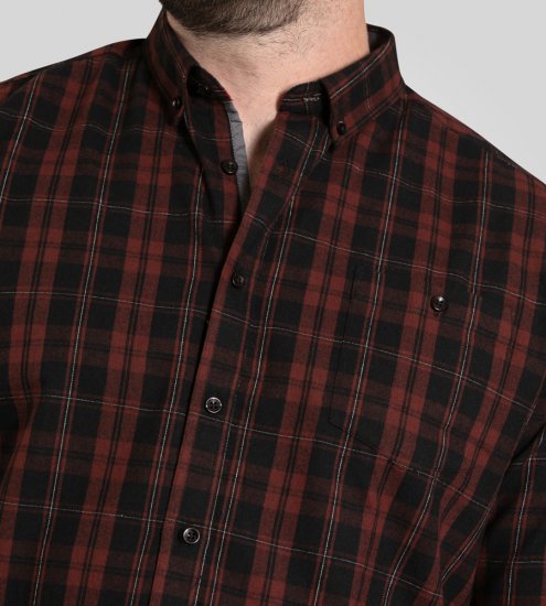 D555 Horsham Long Sleeve Shirt with Chest Pocket Burgundy/Black Check - Košele - Košele 2XL-10XL