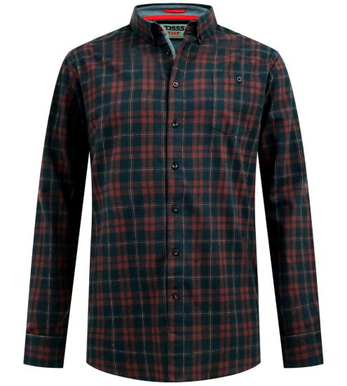 D555 Horsham Long Sleeve Shirt with Chest Pocket Burgundy/Black Check - Košele - Košele 2XL-10XL