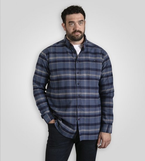 D555 Shrewsbury Long Sleeve with Chest Pocket Blue/Navy Check TALL SIZES - PÁNSKE OBLEČENIE MT-6XLT - Veľkosti pre VYSOKÝCH