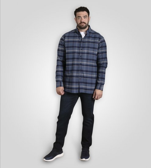 D555 Shrewsbury Long Sleeve with Chest Pocket Blue/Navy Check TALL SIZES - PÁNSKE OBLEČENIE MT-6XLT - Veľkosti pre VYSOKÝCH
