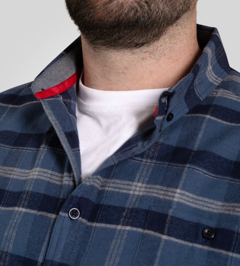 D555 Shrewsbury Long Sleeve with Chest Pocket Blue/Navy Check TALL SIZES - PÁNSKE OBLEČENIE MT-6XLT - Veľkosti pre VYSOKÝCH