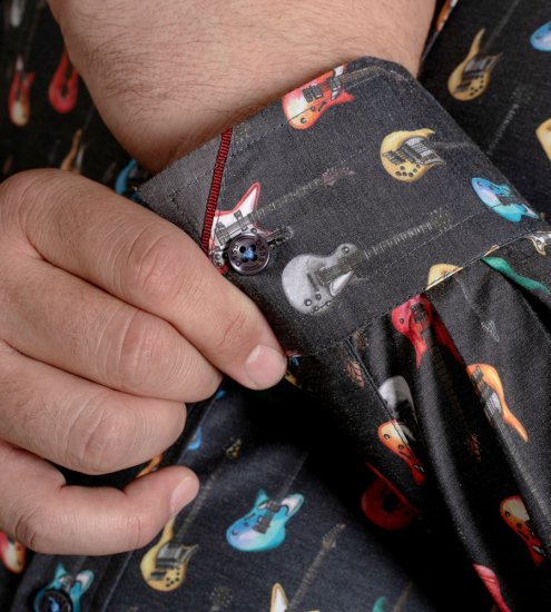 D555 Wakefield Long Sleeve AOP Guitar Printed Shirt Grey - Košele - Košele 2XL-10XL