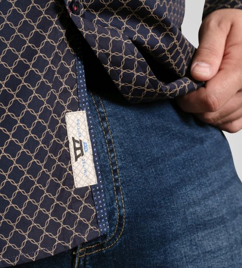 D555 Sheffield Long Sleeve AOP Micro Gold Shirt Navy - Košele - Košele 2XL-10XL