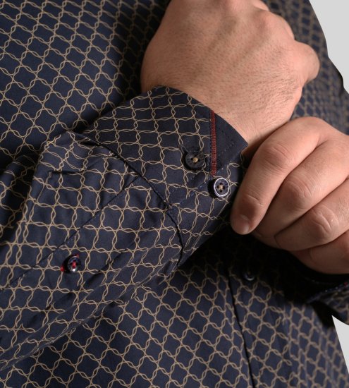 D555 Sheffield Long Sleeve AOP Micro Gold Shirt Navy - Košele - Košele 2XL-10XL