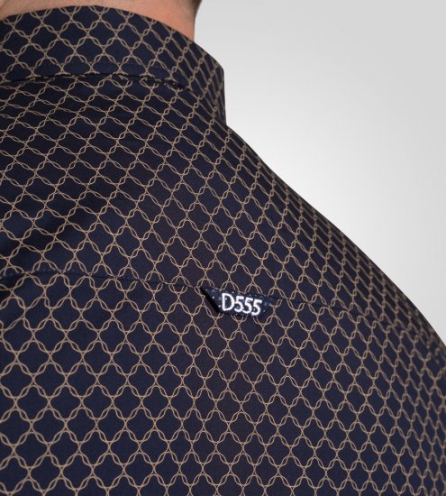 D555 Sheffield Long Sleeve AOP Micro Gold Shirt Navy - Košele - Košele 2XL-10XL