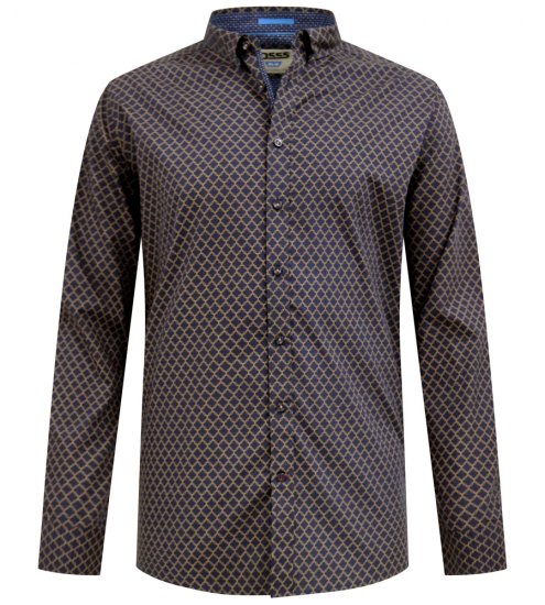D555 Sheffield Long Sleeve AOP Micro Gold Shirt Navy - Košele - Košele 2XL-10XL